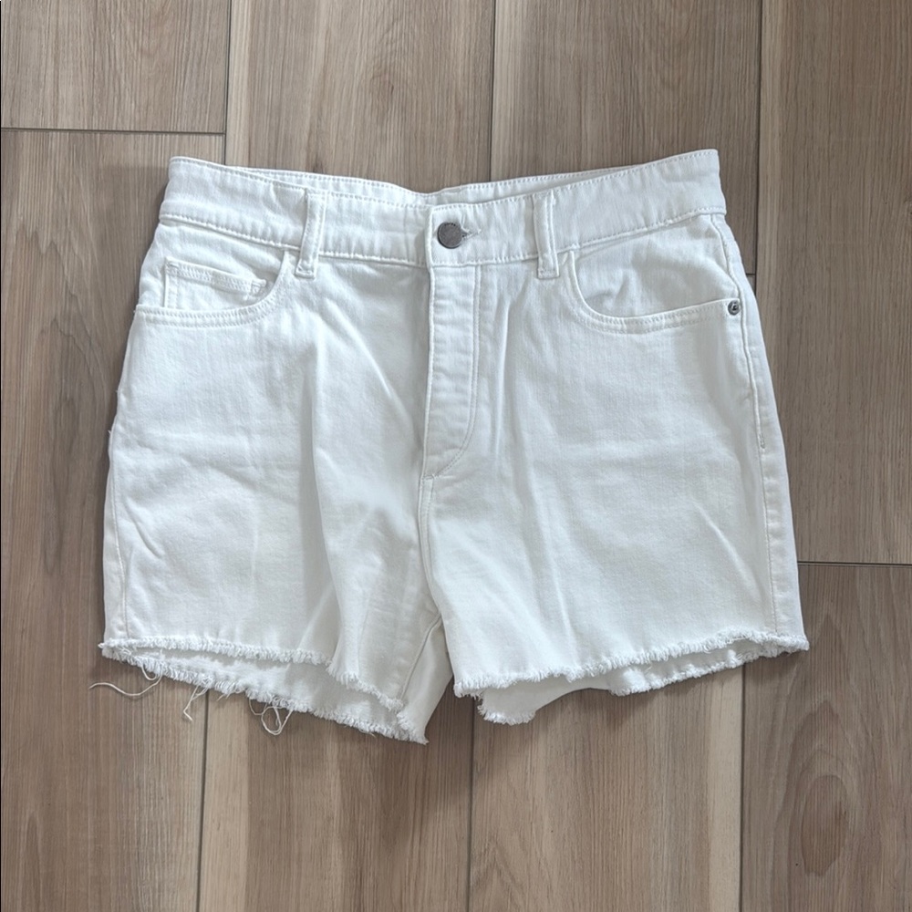DL1961 Cecilia Classic White Denim Frayed Shorts
